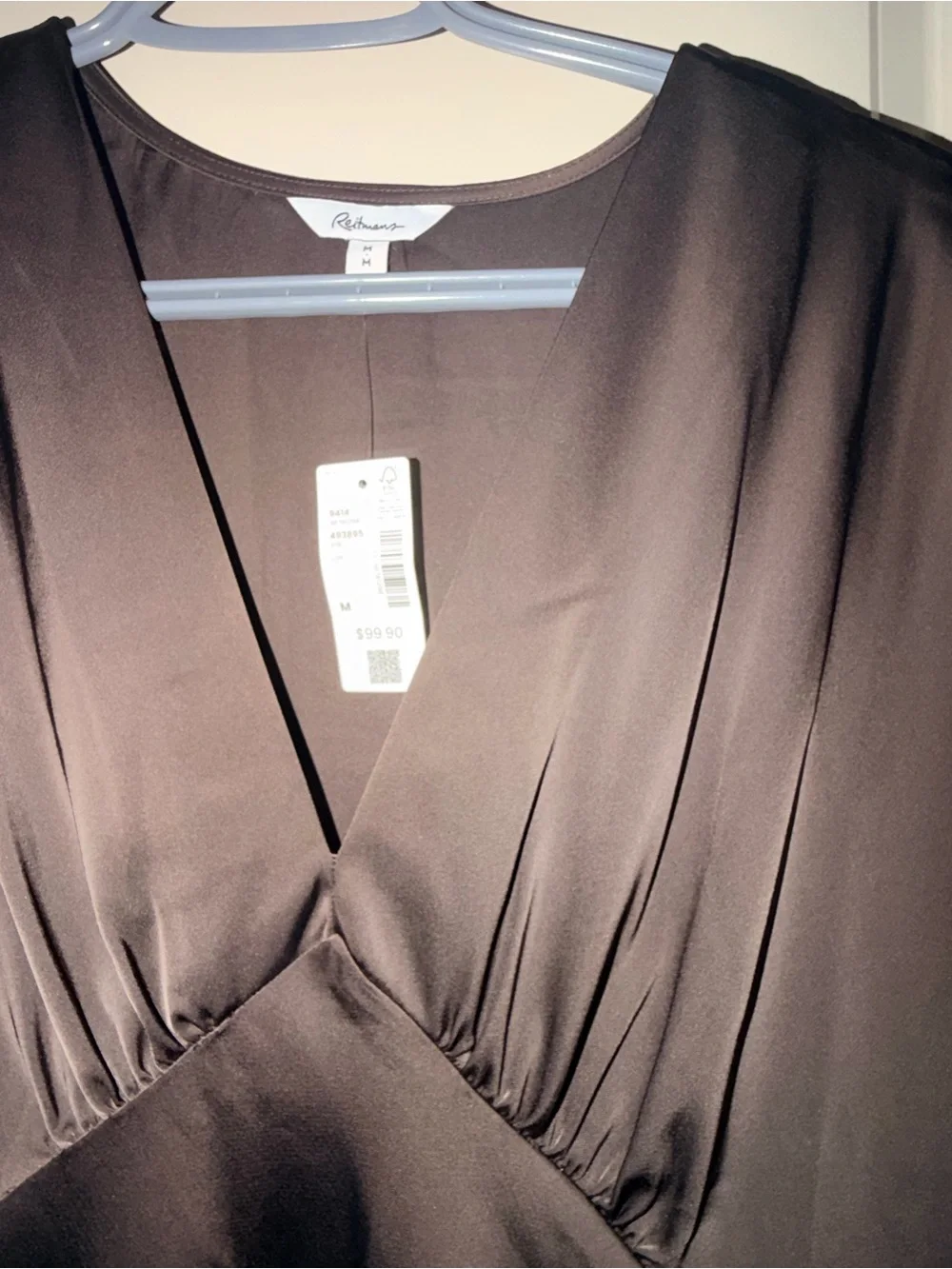 Elegant Chocolate Brown Satin V-Neck Maxi Dress - Picture 4 of 6